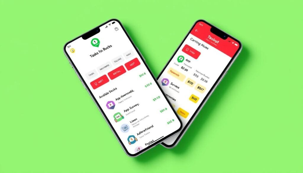 TaskBucks app interface showing available tasks and earnings dashboard TaskBucks app interface showing available tasks and earnings dashboard