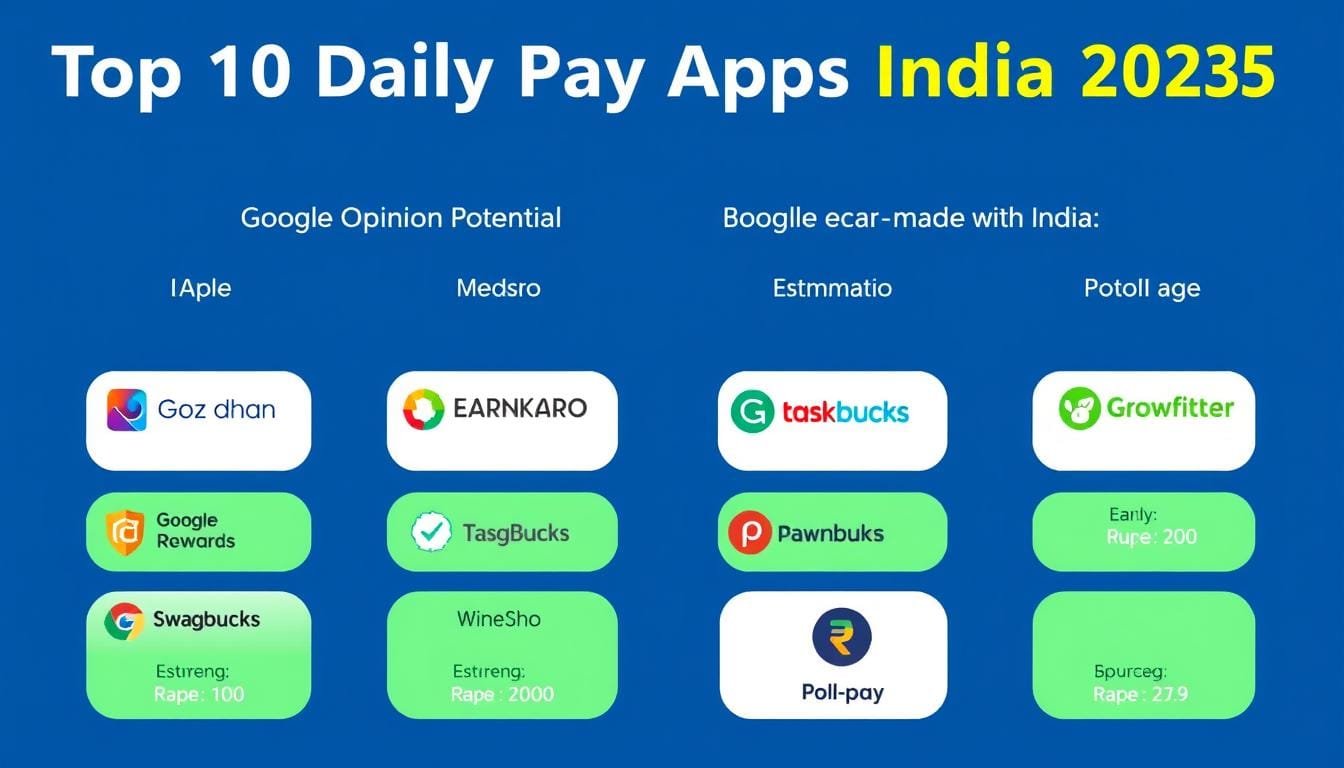 Top 10 Daily Payment Apps in India 2025 comparison chart showing logos and daily earning potential