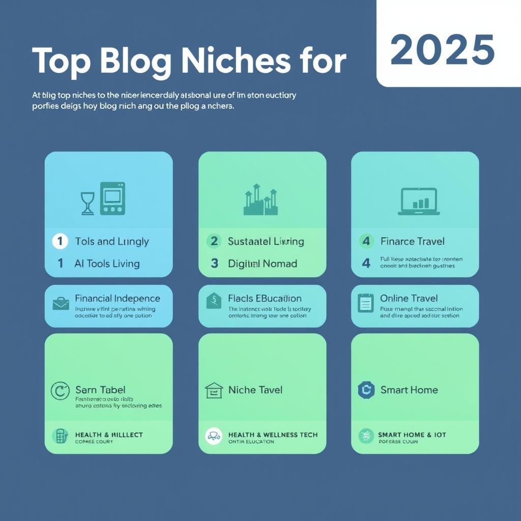 Top Blog Niches for 2025 - infographic showing profitable blog topics Top Blog Niches for 2025 - infographic showing profitable blog topics