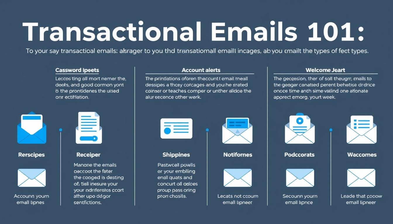 Transactional Emails 101 infographic showing different types of transactional emails including password resets, order confirmations, and shipping notifications