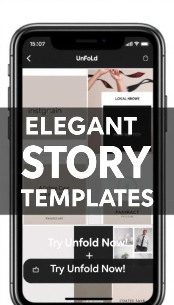 Unfold app interface showing Instagram Story templates Unfold app interface showing Instagram Story templates