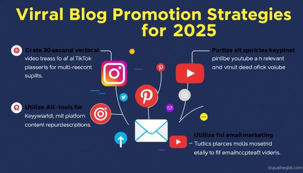 Viral Blog Promotion Tactics for 2025 - text tips over social media icons Viral Blog Promotion Tactics for 2025 - text tips over social media icons