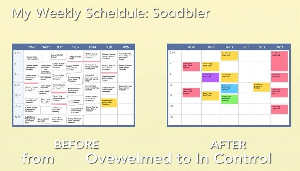 Weekly schedule comparison showing chaos vs calm Weekly schedule comparison showing chaos vs calm
